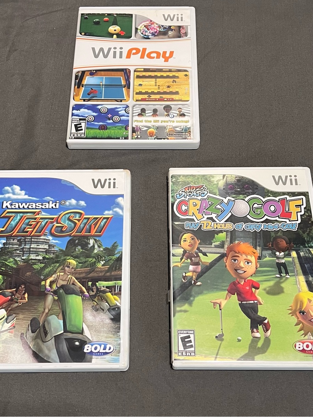 Lot Of 3 Wii Nintendo Games Kawasaki Jet Ski Crazy Golf Wii Play